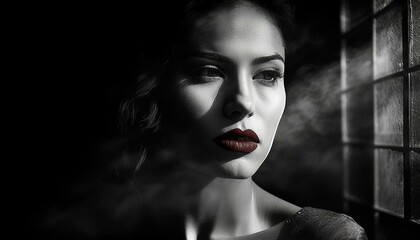 woman portrait dark black to red lipstick on lips
