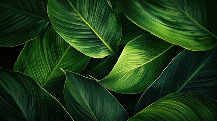 Abstract green leaf texture background, featuring nature and tropical elements.