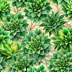 Fototapeta premium Green Succulent Leaves Seamless Design. Perfect for: Garden shows, eco-friendly events