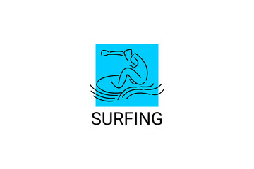 surfing sport vector line icon. a surfer is surfing in the sea. sport pictogram, vector illustration.