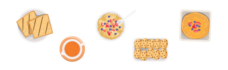 Breakfast Food and Meal Plating Above View Vector Set