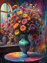 Vase with colorful flowers