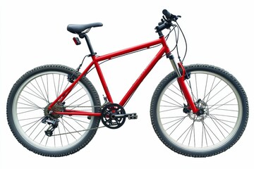 Red mountain bike with black tires.