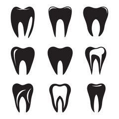 Set of hand drawn tooth glyph icons illustration vector