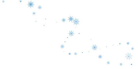 Snowflakes. Snow, snowfall. Falling scattered blue snowflakes on a white background.