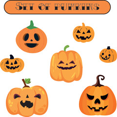 Autumn Pumpkin Set – Vibrant Hand-Drawn Illustrations of Orange Pumpkins in Various Shapes and Sizes, Perfect for Fall Decor, Halloween, Thanksgiving Designs, and Seasonal Craft Projects