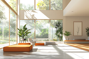 modern living room with window and sunlight