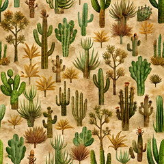 Vintage Desert Cactus Seamless Pattern. Perfect for: Antique shops, vintage-style decor
