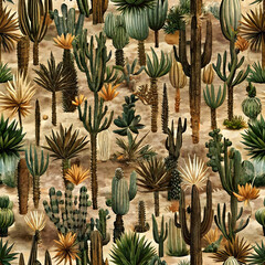 Vintage Desert Cactus Seamless Pattern. Perfect for: Antique shops, vintage-style decor