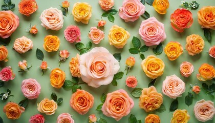 Romantic Valentine&rsquo;s Day Floral Arrangement. Soft Pastel Roses and Petals on a Fresh Green Canvas, Symbolizing Love and New Beginnings, Perfect for Greeting Cards, Event Decor, or Invitations