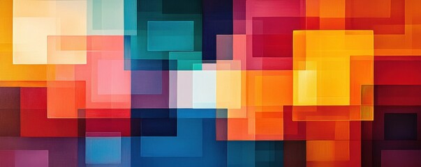 Abstract design featuring colorful squares arranged in a dynamic grid pattern.