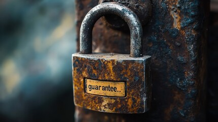 Abstract representation of security, like a padlock with the word "guarantee."