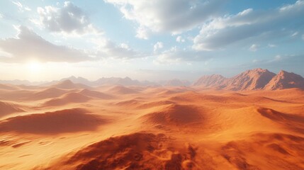 Naklejka premium An expansive desert landscape with dunes stretching to the horizon.