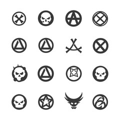 A Collection of 16 Circular and Abstract Skull and Anarchy Symbols