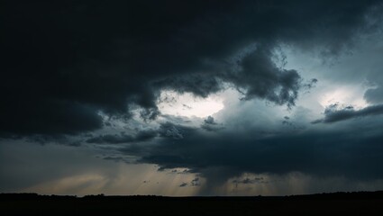 Dramatic dark clouds in the sky, hinting at an incoming stormy atmosphere, copy space
