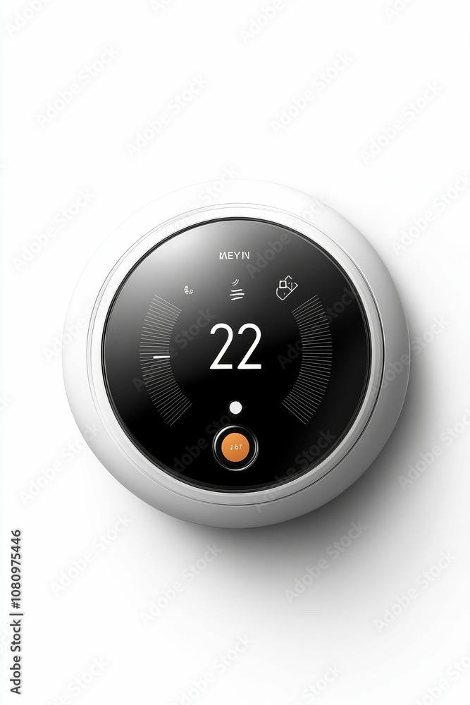Poster white thermostat with black display showing 22 degrees.