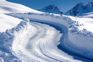 Snow-Covered Mountain Road With Tire Tracks