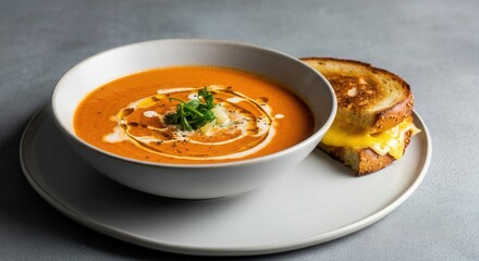 Homemade creamy tomato soup with grilled cheese sandwich