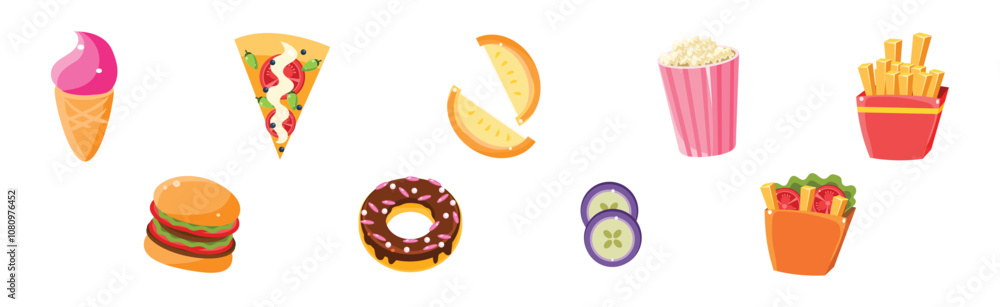 Poster fast food object and snack item vector set