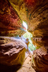 Sandstone Cave Hocking Hills Interior View with Sunlit Textures