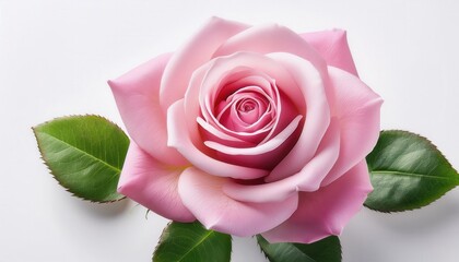 Close-Up of a Soft Pink Rose in Full Bloom with Detailed Petals and Lush Green Leaves. Ideal Romantic Stock Image for Valentine's Day, Wedding Invitations, Anniversary Cards, or Love Themed Designs