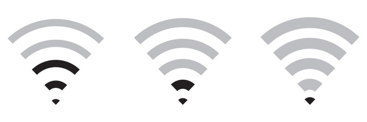 Collection of stock vector images depicting symbols and icons related to wireless Wi-Fi connectivity, including Wi-Fi signal symbols and an internet connection, that enable remote internet access.