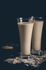 Tiger nut milk. Refreshing cold drink from Valencia. Horchata de chufa. Horchata with rice