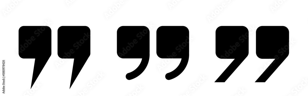 Fototapete a set of black quotation mark icons, commas on a white background. flat characters with a square com