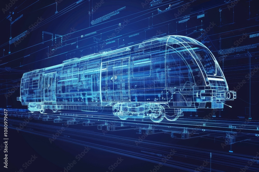 Poster a digital rendering of a modern high-speed train concept, showcasing its intricate design and futuri