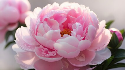 A pink flower with dew drops on it