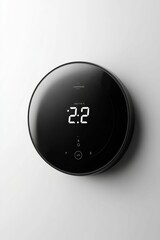 Fototapeta premium Black round digital thermostat on white wall.