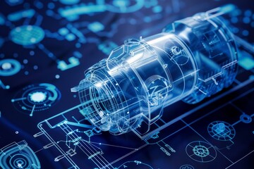 A 3D blueprint rendering of a sleek and innovative pro design A blueprint rendering of a sleek and innovative product design