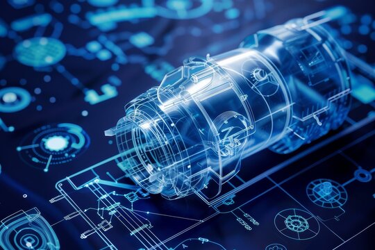 A 3D blueprint rendering of a sleek and innovative pro design A blueprint rendering of a sleek and innovative product design - Powered by Adobe