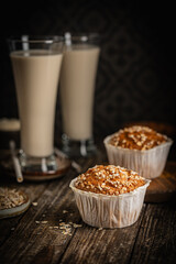 Home Baked Superfood Muffins With Oats, Seeds, Banana, Honey and nut milk. Healthy food and health life