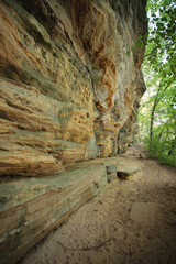 Looking down alongside a sandstone outcropping within Mirror Lake State Park, Wisconsin Dells, ...