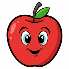 Smiling red apple cartoon character illustration with a happy face and green leaf