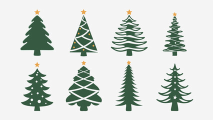 Christmas Tree Icons: A festive set of eight unique Christmas tree icons in green and gold, perfect for adding a touch of holiday cheer to your designs. 