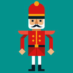 Nutcracker Soldier: A stylized geometric illustration of a classic nutcracker, standing tall in a festive teal background. Perfect for holiday cards, decorations, or children's books. 