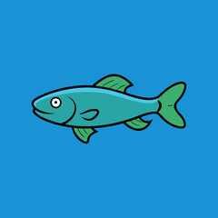 Cute Cartoon Fish on Blue Background: A cheerful,  blue and green cartoon fish swims happily against a vibrant blue background, perfect for branding, websites, and children's products. 