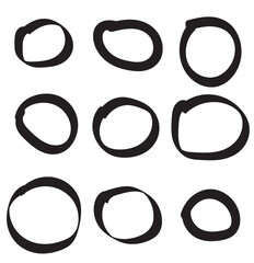 Circle hand drawn isolated on white background. Collection of different hand drawn Black circles. For web site, logo and text check. Vector illustration