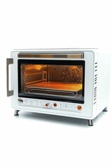 Obraz premium White oven with open door and glowing interior.