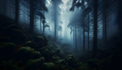 Obraz premium fog in the forest, misty morning in the forest, fog in nature