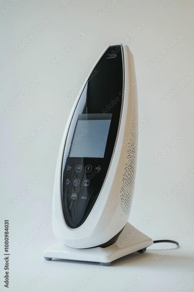 Poster white device with screen and buttons.