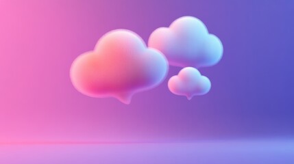 Three Fluffy Cloud-Shaped Speech Bubbles Floating on a Purple Gradient Background