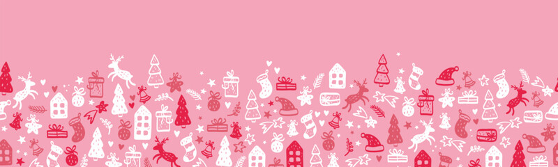 Fun christmas doodles seamless pattern - hand drawn and detailed, great for christmas textiles, banners, wrappers, wallpapers - vector surface design
