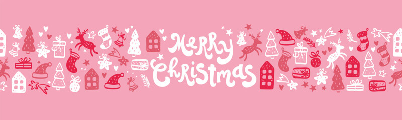 Fun christmas doodles seamless pattern - hand drawn and detailed, great for christmas textiles, banners, wrappers, wallpapers - vector surface design