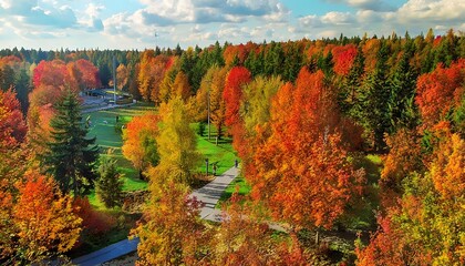 Obraz premium The Vibrant Autumn Scenery at Anyksciai Regional Park Featuring Colorful Foliage