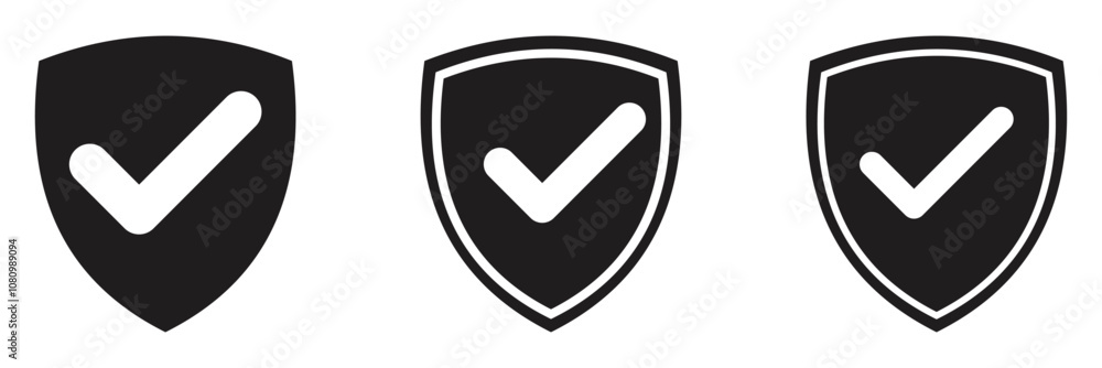 Poster shield check mark icon set. secure icon or symbol. set of security shield icons with check marks. ve