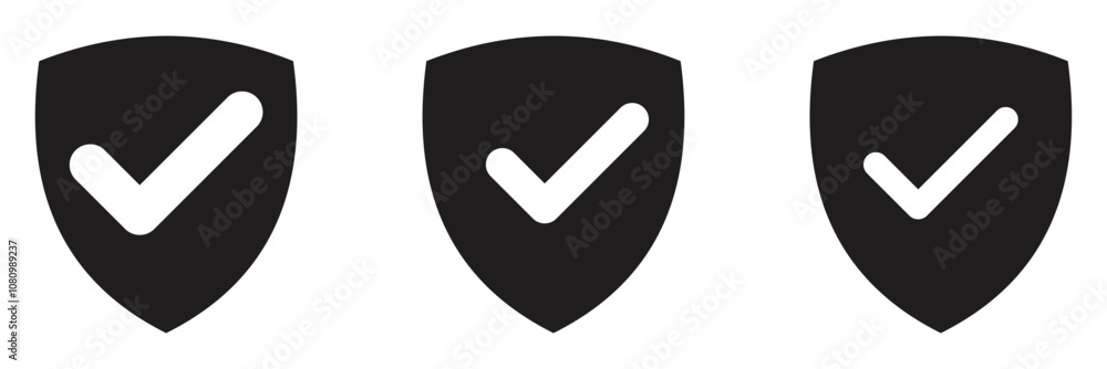 Poster shield check mark icon set. secure icon or symbol. set of security shield icons with check marks. ve