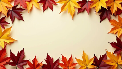 Fototapeta premium Autumn background with copy space of autumn leaves and pumpkins, Thanksgiving tradition, Thanksgiving background
